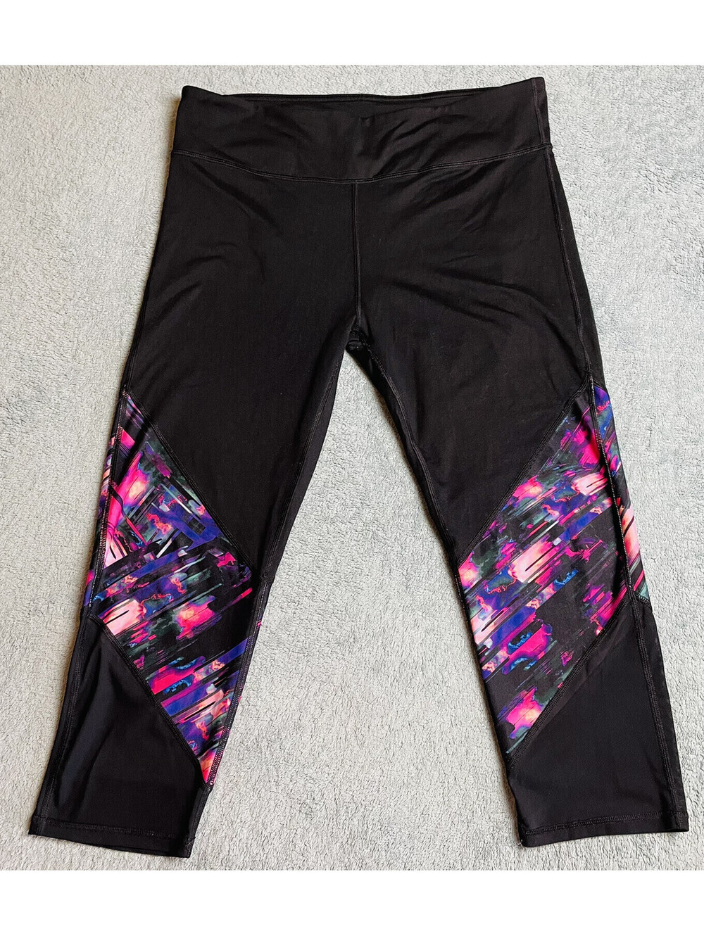 Fabletics Cropped Leggings, Black/Multi, Mesh Panels, Large, L